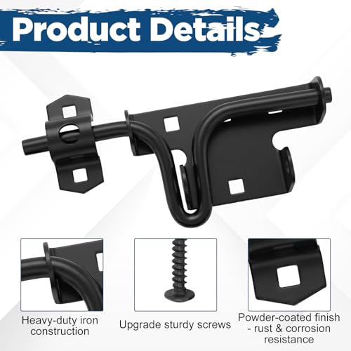3 Pack Heavy Duty Slide Bolt Gate Latches with Padlock Hole Rustproof Iron Sliding Locks Slide Bolt Gate Latch Door Lock for Wooden Fence Shed Barn Black