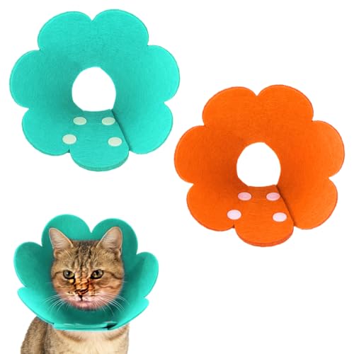 Felt Cat Recovery Collar, Cute Flower Cat Recovery Collar Adjustable Recovery Cones (2Pcs, XS 5.1-6.3inch, Orange/Sky Blue) for Small Dogs Kittens Cats - color: Orange/Blue, size: XS（0-1 KG/0-2.2 lb）