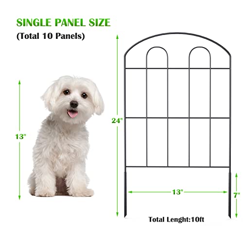 Decorative Garden Fence 24in x 10ft, Flower Bed Fencing Panels | 10 Pack,Iron Wire,RustProof,Animal Barrier - size: 10ft Arc