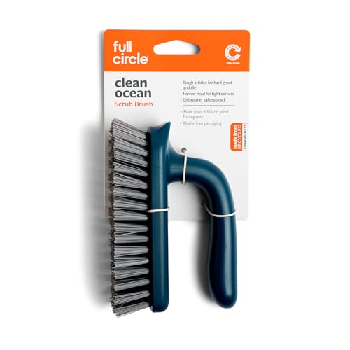 Full Circle Clean Ocean Grout & Tile Scrub Brush, for Shower, Bathroom | Tough on grout and tile in the kitchen, sustainably made 100% from recycled ghost fishing nets. - size: Scrub Brush