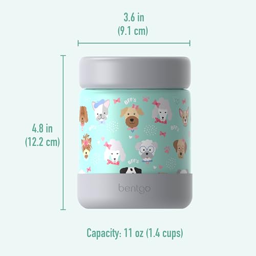 Bentgo Kids Stainless Steel Leak-Proof Food Jar for Hot or Cold Food | 11 fl oz Double Insulated Container with Removable Silicone Bumper, Dishwasher Safe, Easy Open Lid, Ages 3+ (Puppy Love) - color: Puppy Love