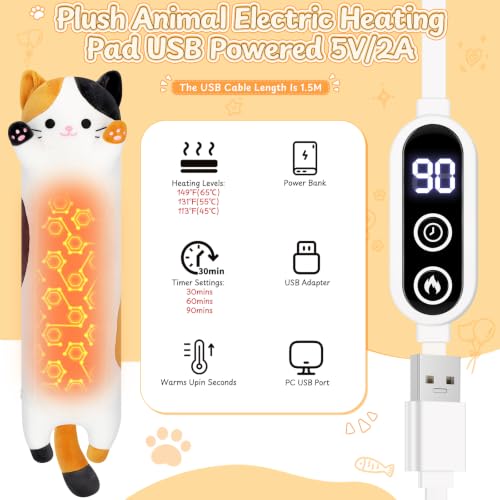 Calico Cat Plush USB Heating Pad for Period Cramps Menstrual | 22” Cat Heated Plush Stuffed Animal, Portable Indoor Outdoor Use, Electric Kitten Plush Heated Pad for Women Teen Girls Gifts - color: Multicolored Calico Cat Heating Pads