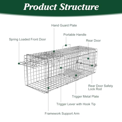 Humane Animal Trap, 23.3"x7.2"x7.7" Foldable Live Cage Traps | for Kitten Rabbits Racoons Beavers Groundhogs and Other Live Animals, Easy to Catch and Release, Work for Indoor Outdoor - size: 23.31"x7.21"x7.71"