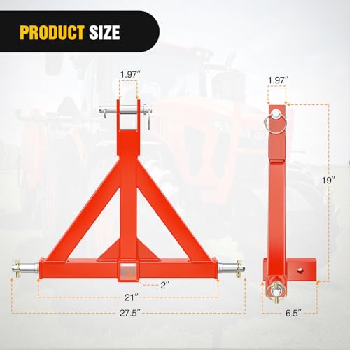 Nilight 3 Point 2" Trailer Hitch Receiver Category 1 Drawbar | Heavy Duty Tractor Drawbar Adapter Compatible with Kubota Bx John Deere Nortrac Kioti Yanmar Cat Orange - color: 2" Trailer Hitch Receiver Orange