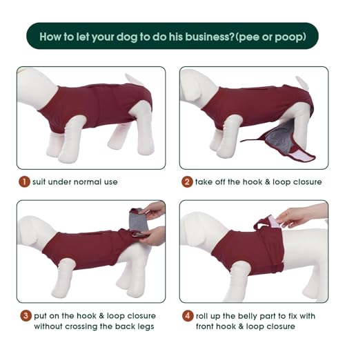 Kuoser Recovery Suit for Dogs Cats, Soft Dog Surgery Suit Female Male Spay | Professional Dog Onesie for Surgery, Substitute E-Collar & Cone, Prevent Licking Dog surgical suit Pet Neuter Suit - color: WineRed, size: X-small (Back:8.3-11.4'', Weight:4-7 Lb