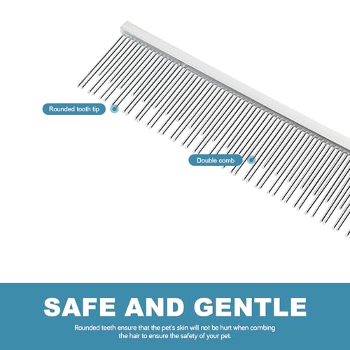 6 Inches Stainless Steel Pet Comb for Dogs & Cats, Metal Detangling Grooming Tool for Long & Short Haired Pets, Anti-Static Cat Comb with Rounded Teeth for Matted Fur Removal & Shedding Control - size: Medium