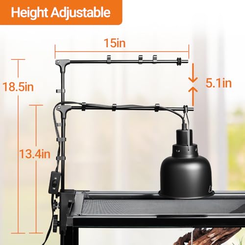 REPTI ZOO Dual Reptile Lamp Stand, Reptile Light Stand with Two Flexible Brackets, Height Adjustable (13.4 inch to 18.5 inch) for Hanging Heat Lamp Holder and Light Fixture