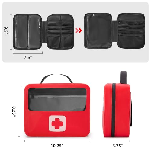 Marscamd Waterproof Empty First Aid Bag with a Detachable Panel | Small Medical Bag with Molle System, Red (Bag Only) - color: Red