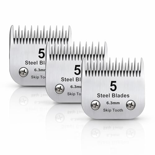 5 Skip Tooth Detachable Pet Dog Grooming Steel Blades,Compatible with Andis,Oster A5,Wahl KM10 Series Clippers,Cut Length 1/4-Inch (6.3mm) 3 Pack - size: 5 Skip Tooth-3 PCS