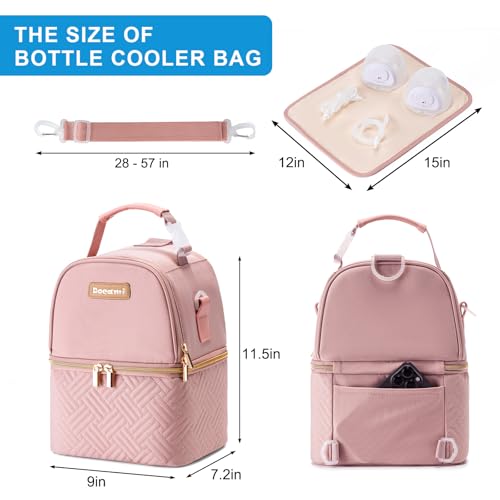 Breastmilk Cooler Bag with Ice Pack & Mat Fit 6 Bottles Up to 9 Ounce, Breast Milk Pump Cooler Bag for Moms Daycare,Work&Travel, Pink - color: Pink