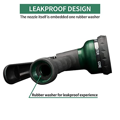 AUTOMAN-Garden-Hose-Nozzle, ABS Water Spray Nozzle with 7 Adjustable Watering Patterns, Slip Resistant for Watering Plants, Lawn& Garden, Washing Cars, Cleaning, Showering Pets & Outdoor Fun. - color: Dark Green