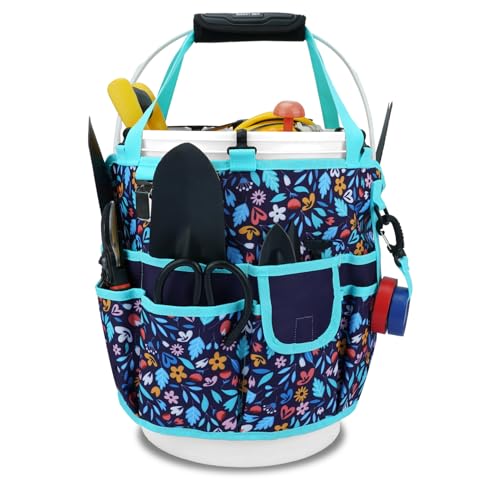 KUNN Bucket Tool Organizer 5 Gallon with Hangable Handle 18-Pocket Detachable Bucket Bag for Tools, Garden Caddy Tote with Pockets, Heavy Duty 600D Polyester Gardening Accessory,Blue - color: Navy Bloom