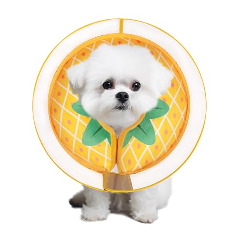 Inflatable Dog Cone Collar for Large Medium Small Dogs, Soft Dog Donut Collar Adjustable Recovery Cone for Pets After Surgery, Extra Enhanced Anti-Licking Guard Shield (Pineapple, Small) - color: Pineapple, size: Small