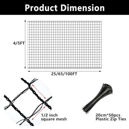 POYEE Deer Fence Netting 7x100ft Plastic Mesh Netting for Garden Protection | Temporary Fence Animal Barrier for Plants, Fruit Trees, Vegetables Against Deer, Birds, Chicken, Squirrels, Rabbits, Black - color: Black, size: 7x100ft