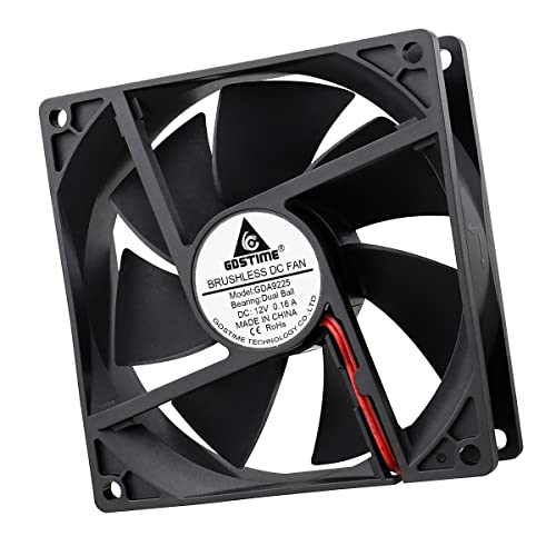 GDSTIME 92mm x 25mm 12V Dual Ball DC Brushless PC Cooling Fan 2-Pin, 2-Pack | 92x92x25mm, 12 Volt Computer Case Fans, Replacement for Wine Cooler, RV Fridge, PSU, Dehumidifier, Inverter, 9225 - size: 92x25mm