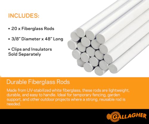 20 Pack Fiberglass Fence Posts 3/8" x 48" | White Fiberglass Rods for Garden Fencing Livestock Containment Temporary Electric Fence and DIY Projects | Lightweight Durable and Weather-Resistant