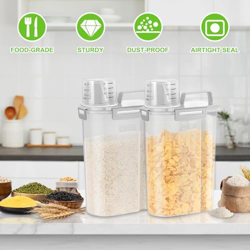 TBMax Rice Container 2 Pack 5 Lbs, Small Pet Dog Cat Food Container Dispenser, Kitchen Cereal Storage Container with Cup, Perfect for Daily Use, Travel, and Portion Control - color: Light Grey 3+3Qt