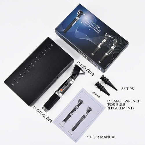 Jiusion 3X Otoscope with LED, Handheld Ear Magnifier Scope for Doctor & Home | Portable Ear Check Scope with 8 Specula Caps & Storage Case for Adults, Kids, Pets, Dogs, Cats - size: Otoscope