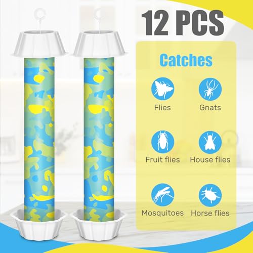 Qualirey 12 Pcs Sticky Fly Trap Fly Stick with Hanging Hook Adhesive Flying for Indoor Outdoor Trap Houseflies and Flying Insects Mosquito Bee Moth (Blue Camouflage) - style: Blue Camouflage