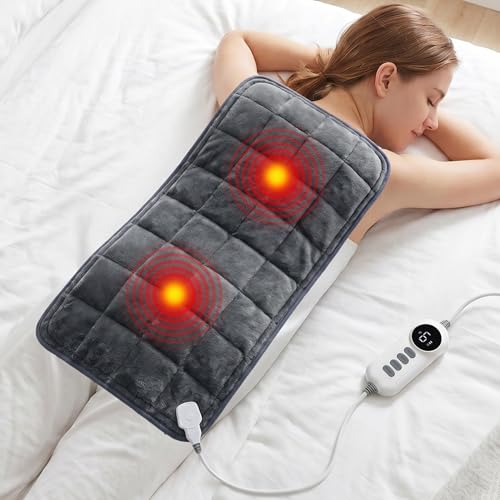 Weighted Heating Pad with Massaging Vibrations, FSA Vibrating Heating Pad | FSA Eligible HSA,12" x 24" XL Heating Pad, 6 Heat Settings & 4 Massage Modes, Heating Pad with Massager for Back & Shoulders - color: Light Black, size: X-Large 12" x 24"