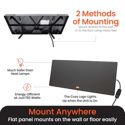 Cozy Products Cozy Coop Chicken Coop Heater, Flat-Panel, 150 Watts | Wall Mount or Free Standing, Electric 150 Watts Safer Than Heat Lamps Warms Inside Chicken Coops Flat Panel 2 Inches Deep