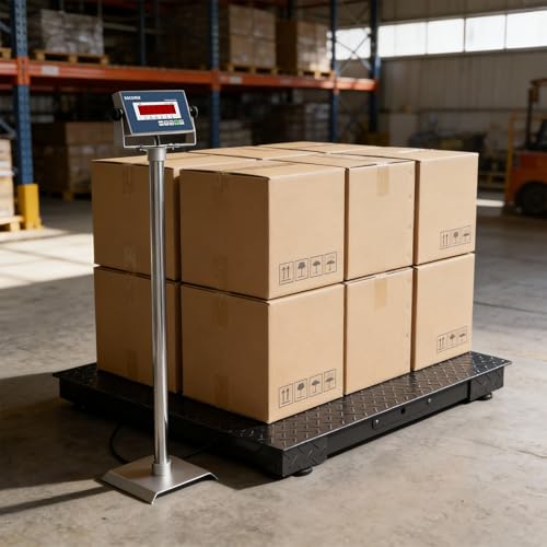 48"x48" Heavy-Duty Industrial Floor Scale, 10000lb x 1lb, Black | Precision Pallet Scale with Digital Indicator, Counting/Tare Functions, Carbon Steel Platform for Warehouse, Postal, Shipping - size: 48"x48"-10000LB