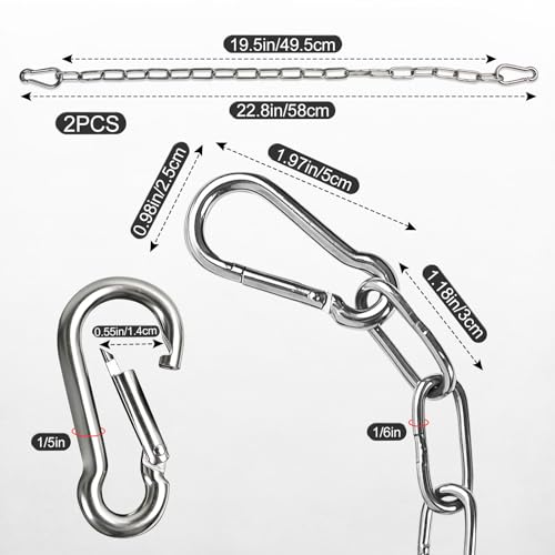 2 Pack Duty Stainless Steel Chain with 4 Carabiners, 25in, 550LB | Hanging Swing Chain, For Punching Bags, Swing Chairs, Hammocks, Indoor & Outdoor Fence