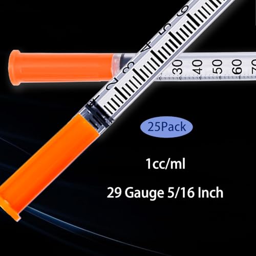 1ml Syringe 29G 5/16 Inch, Lab Supplies Individually Wrapped Pack of 25 - size: 1ml-29G-5/16", style: 25 Pack