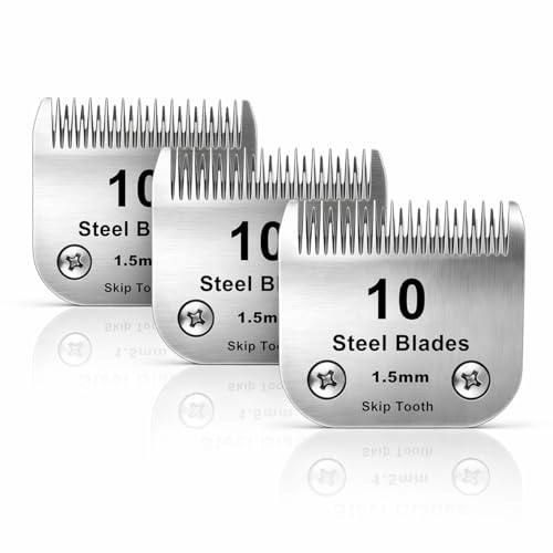 10 Skip Tooth Detachable Pet Dog Grooming Steel Blades Set,Compatible with Andis,Oster A5,Wahl KM10 Series Clippers,Cut Length 1/16"(1.5mm),3 Pack - size: 10 Skip tooth Blade-3 pcs