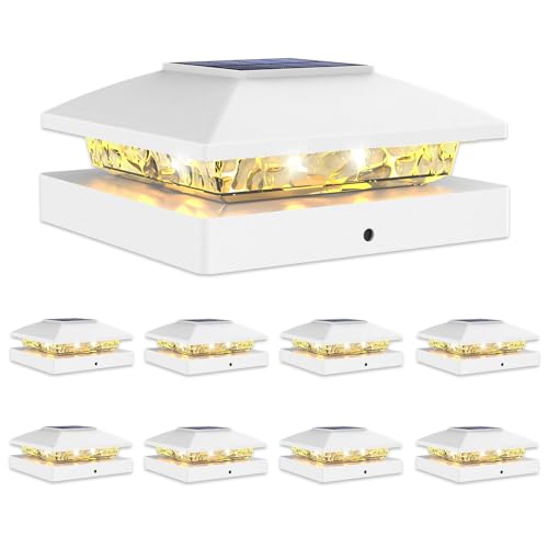 VOLISUN 4x4 Solar Post Cap Lights, 8 Pack White Waterproof Fence Lights | Waterproof solar lights fit wooden & vinyl 4x4 posts, warm white illumination for garden, patio and porch outdoor decor - color: White, size: 8 Pack