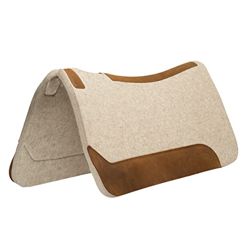Weaver Equine Wool Blend Felt Western Saddle Pad for Horses, 30" x 30" | Shock-Absorbing Shape Helps Reduce Pressure & Improve Comfort for Long Rides, Daily Training, Trail & Ranch Work, Tan - size: 30" L x 30" W - 1" Thick