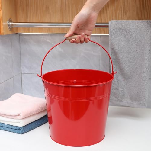 Didaey 12 Pcs 9 Quart Large Galvanized Metal Buckets with Handle Inch Heavy Duty Stainless Steel Pails Round Pail for Party Wedding, Crafts, Utensils, Table Centerpieces (Red) - color: Red