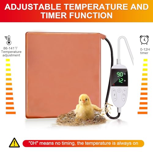 Large Chicken Heating Pad Baby 15.6" X 23.4" Chicks Heater Mat Temperature and Timer Adjustable Led Display Chicken Warming Blanket Heated Mat with Anti Bite Cord Chick Brooder Heating Plate - size: 23.4"L x 15.6"W x 1.0"H