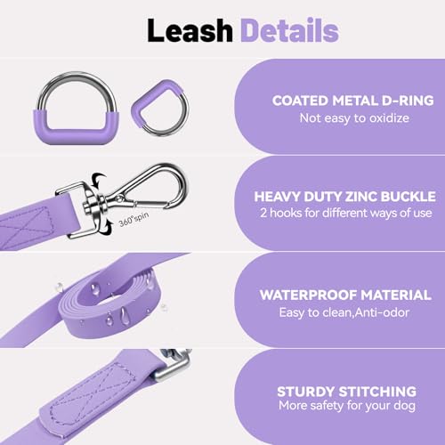 Waterproof Dog Leash with Poop Bag Holder, 5FT/6FT Adjustable Length with 2 Swivel Hooks, Odor-Free & Easy-Clean Dog Lead for Large Medium Small Dogs - color: Purple, size: 5FT - 3/5inch Width