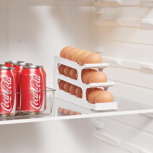 Egg Holder for Fridge, Egg Roller for Eggs 18 Count, 3 Tiers | Auto Rolling Egg Storage Organizer for Refrigerator, Slim Space Saving Container, Dispenser - size: 3 Tiers