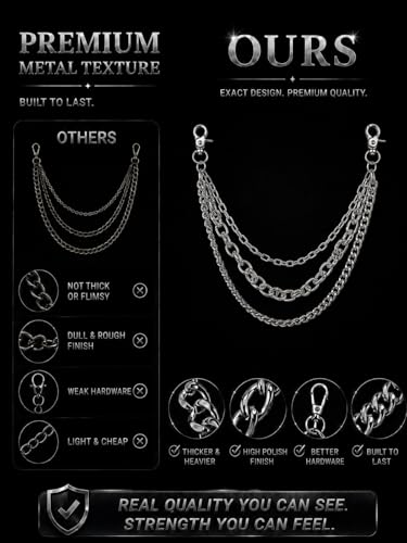 Layered Wallet Chain, Pants Chain for Men and Women | Layered wallet and pants chains for men and women to style jeans with punk, Y2K, biker, and streetwear looks. - color: Industrial Silver - Heavy Triple