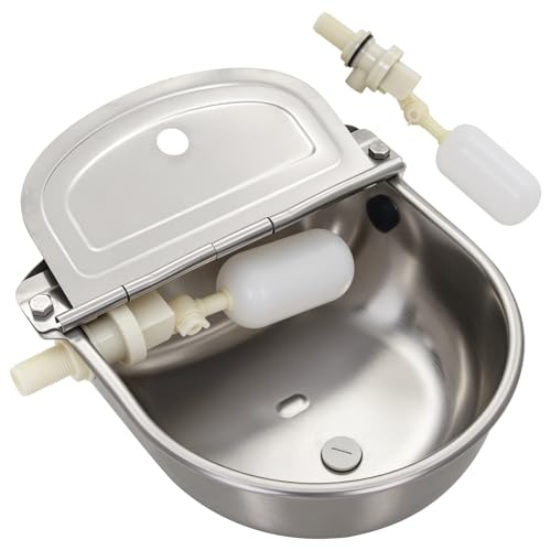 304 Stainless Steel Automatic Water Bowl for Dogs,Chickens& Livestock | 2.5L Auto-Fill Float Valve Waterer for Horse & Poultry,Outdoor Self-Filling Water Dispenser with Drain Hole ,2 Float Valve