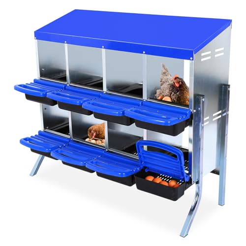 Chicken Nesting Box, Nesting Boxes for Chickens, 8 Compartments Chicken Laying Boxes with Lid Cover, Roll Away Nesting Box for Chickens Laying Egg to Protect Eggs, with Metal Bracket, Blue