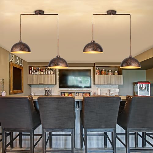 2 Light Copper Dome Pendant Lights Kitchen Island | Adjustable Height, E26 Base, Easy to Install, Farmhouse & Industrial for Dining Room Over Table Bedroom Kitchen - color: Copper-2 Lights