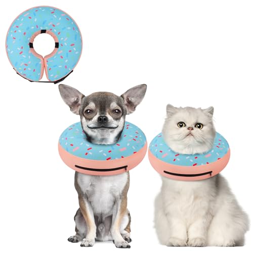 Supet Inflatable Dog Cone Collar for Small Dogs Puppies Cats, Soft Dog Cone Alternative After Surgery for Puppies Cats to Stop Licking - color: Donut Blue, size: XS(Neck 4"-7")