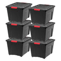 IRIS USA 6-Pack 54 Quart Storage Bins with Lids, Black | Black finish conceals stored items. Perfect for moving, blankets, clothing, and garage storage. Nestable design saves space - size: 54 Qt, style: 6 Pack