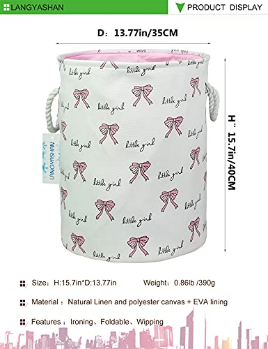 Round Thick Laundry Basket Collapsible Organizer Boys Girls Bowknot | Canvas Foldable Storage Hamper Sturdy Rope Handles for Household Gift Baskets Bedroom Clothes Toys Children Nursery - color: Bowknot