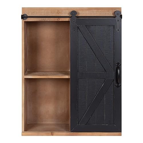 Kate and Laurel Cates Rustic Wall Cabinet; 22 x 28; Black and Rustic Brown; Farmhouse Wall-Mounted Storage Cabinet - color: Rustic Brown/Black