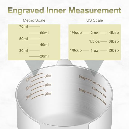 1PCS 1/3Cup (80ml, 2.6oz) Measuring Cup, Etched Inner Scale Measure Scoop | 18/8(304) Food-Grade Stainless Steel, Seamless One-Piece design, Metric and US Measurement, ‌Rust-Free, Dishwasher-Safe - size: 1/3Cup