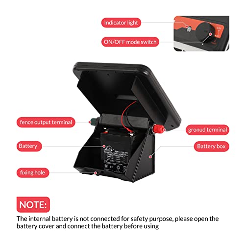 MINI250 Solar Electric Fence Charger with Day or Night Mode, 0.25Joule Portable Solar Fence Charger - size: MINI250-Rear switch