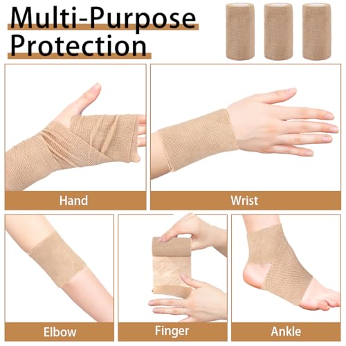 Self Adhesive Bandage Wrap 4 in, Elastic Vet Wrap, Athletic Sports Wraps | 6 Pcs 4 in × 5 yd, Stretch and Cohesive, Breathable and Soft, Tear Easily, Help Prevent Sprains, for Human Dog and Horse
