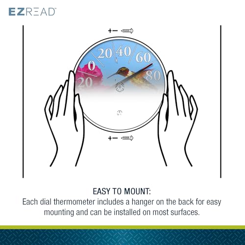Headwind Consumer Products EZREAD Hanging Dial Thermometer - Weather Thermometers for Indoor and Outdoor Use, Large 12.5 Inch Diameter, Easy-to-Read Numbers, Hummingbird - color: Hummingbird