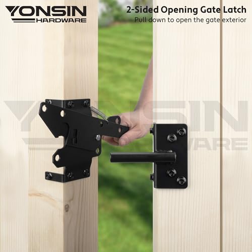 Self Locking Gate Latch Heavy Duty for Wooden Fence Gate, Post Mount Automatic Gravity Gate Lock Door Latch Hardware for Garden, Yard, Secure Pool, Black