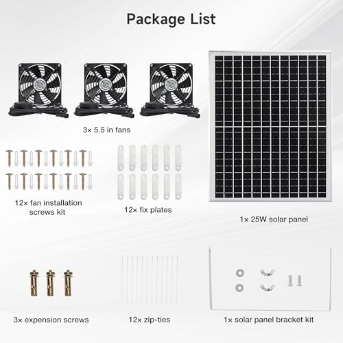 Fanspex 5.5" Solar 3 Fan Kit Waterproofed for Chicken Coop & Greenhouse | High Velocity Solar Powered Fans for Outdoor Shed Intake or Exhaust Air - size: 5.5" 3 Fan Kit