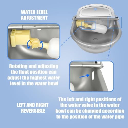 Automatic Animal Drinking Water Bowl with Float Valve, Standard Pipe,3L Stainless Steel Waterer Feeder Farm Dog Dispenser Kit Self Filling for Livestock Horse Goat Water Trough - size: Standard Setup (Essential)